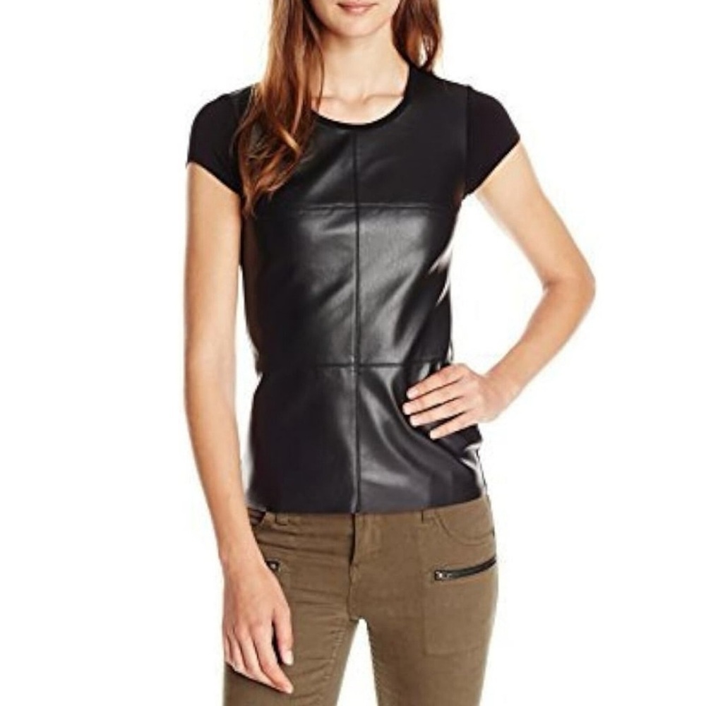 Bailey 44 Hardy Faux Leather Top Short Sleeve in Black size Small Made in USA